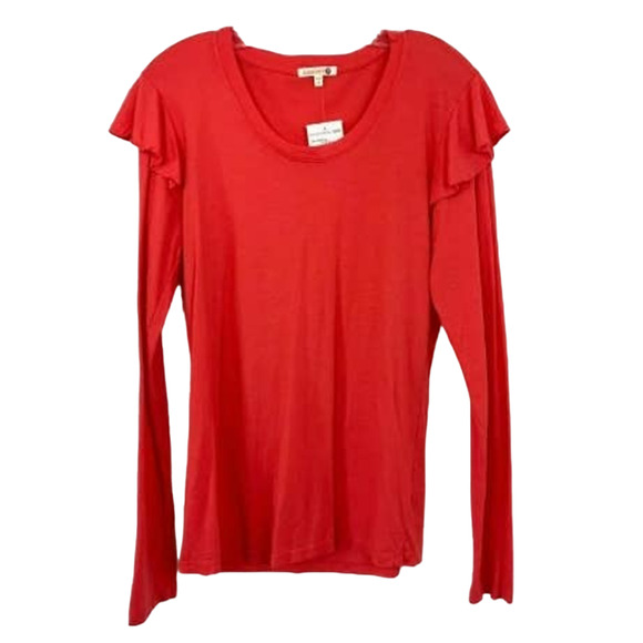 Sundry Womens Ruffle Shoulder Top Size 0/XSmall Cherry Red NEW Long Sleeve Scoop - Picture 2 of 5